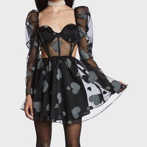 For Love And Lemons Black Sheer Heart Mini Dress